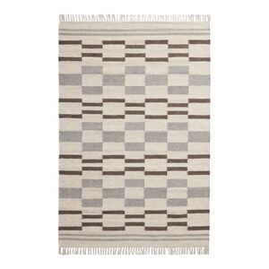 World Market Modern Geo Textured Fringe Wool Area Rug in Ivory & Grey